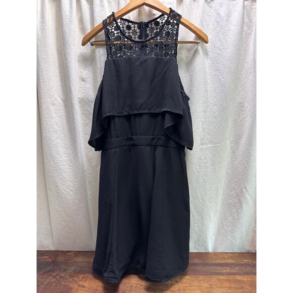 Women's Miami Black Dress Off The Shoulder Sleeves Lace Detail & Chiffon Large - Picture 2 of 11
